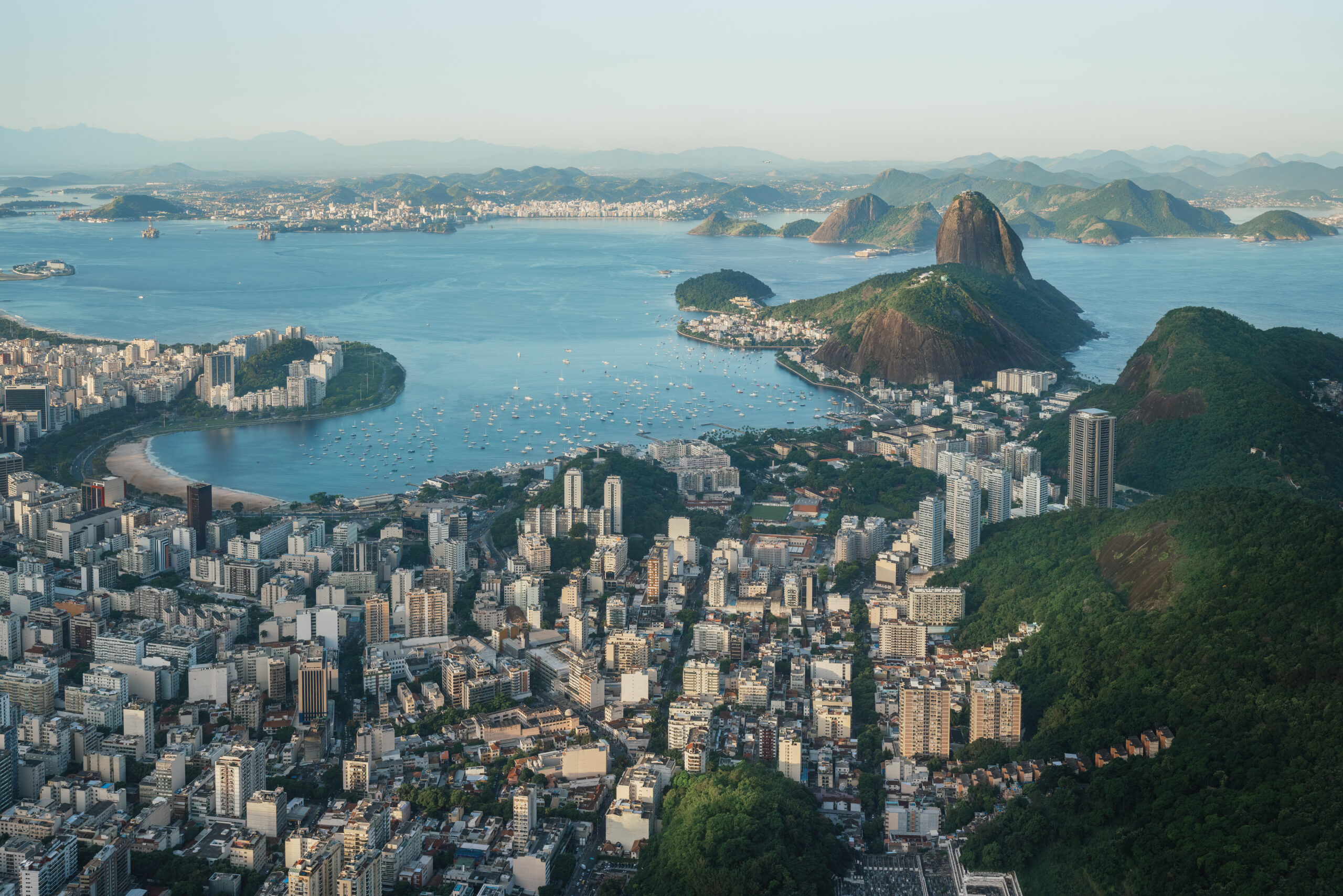 Aerial view of Sugarloaf Mountain and Guanabara Bay - Rio de Jan