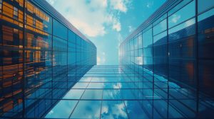 Glass Building Cloudy Sky