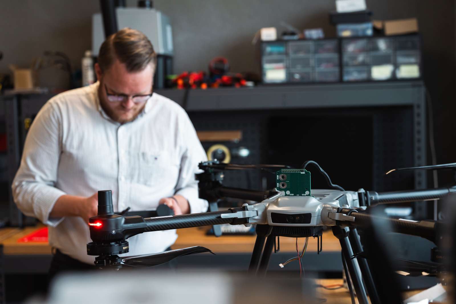 person working with a drone