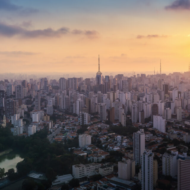 Aerial View of Sao Paulo Skyline with Aclimacao neighborhood