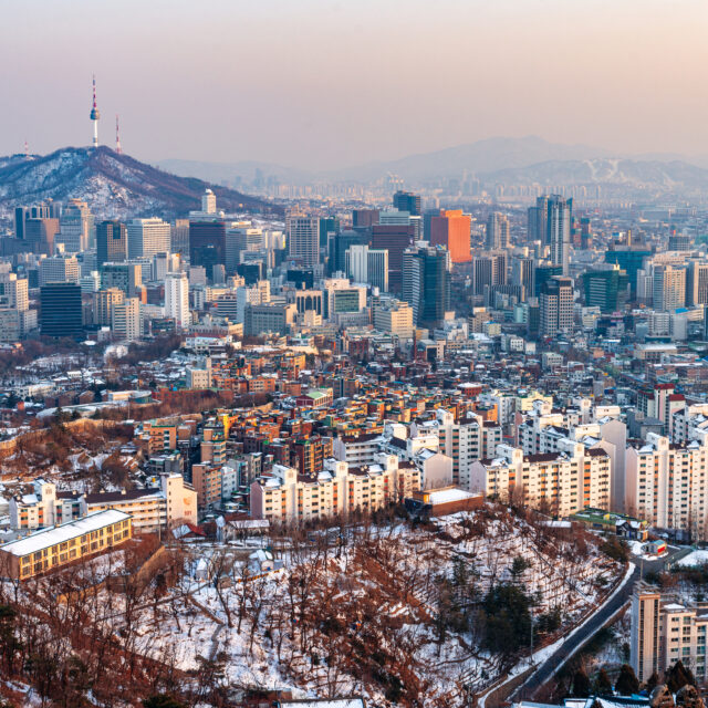Seoul, South Korea cityscape and skyline on a winter dusk.