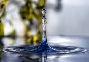 A drop of water splashing in a small body of water